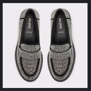 Aldo Black and Silver Embellished Loafers Flats, Never Worn